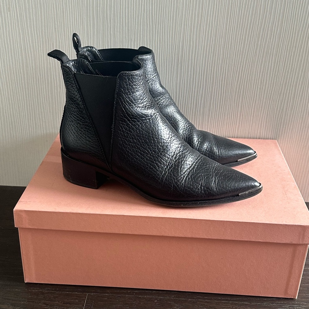 Acne Black Leather Pointed-Toe Ankle Boots